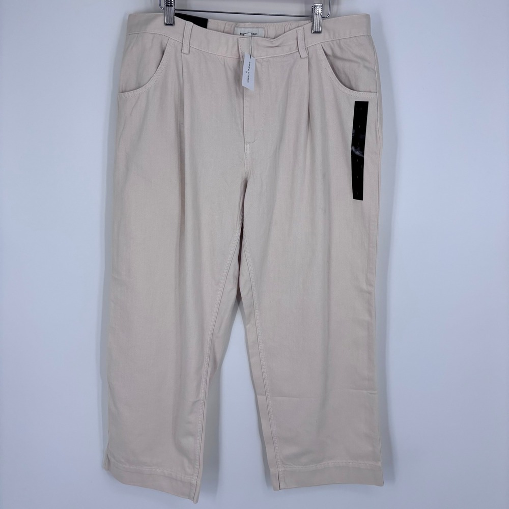 Banana Republic Pleated Utility Crop Pant Women Size L Beige Neutral Twill NEW
